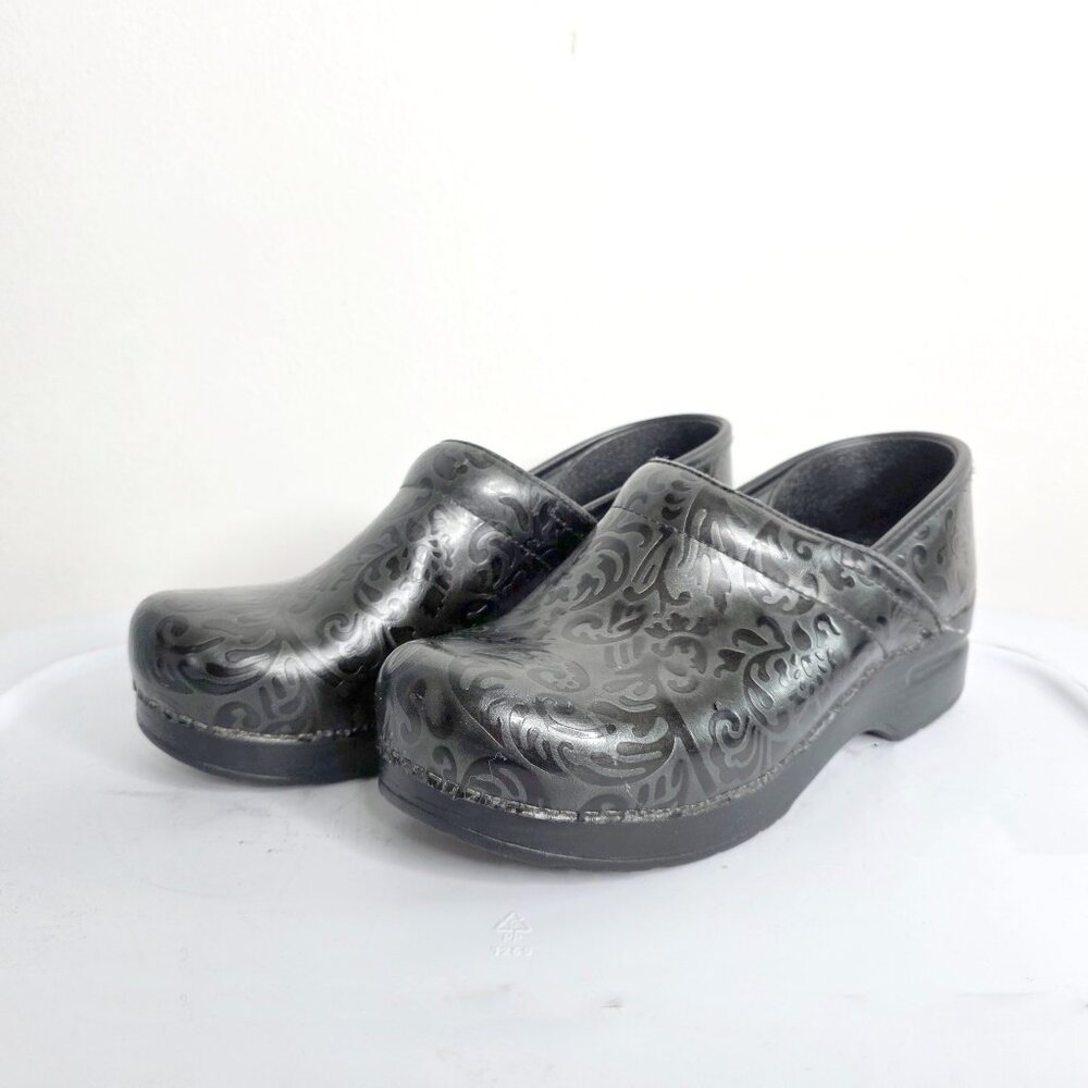 Dansko Professional Black Embossed Paisley Leather Clogs Comfortable Work Shoes